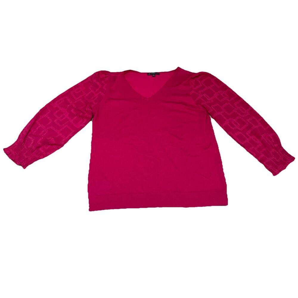 Adrianna Papell Shirt Womens M Fuchsia Long Sheer burnout Sleeve V Neck #2012